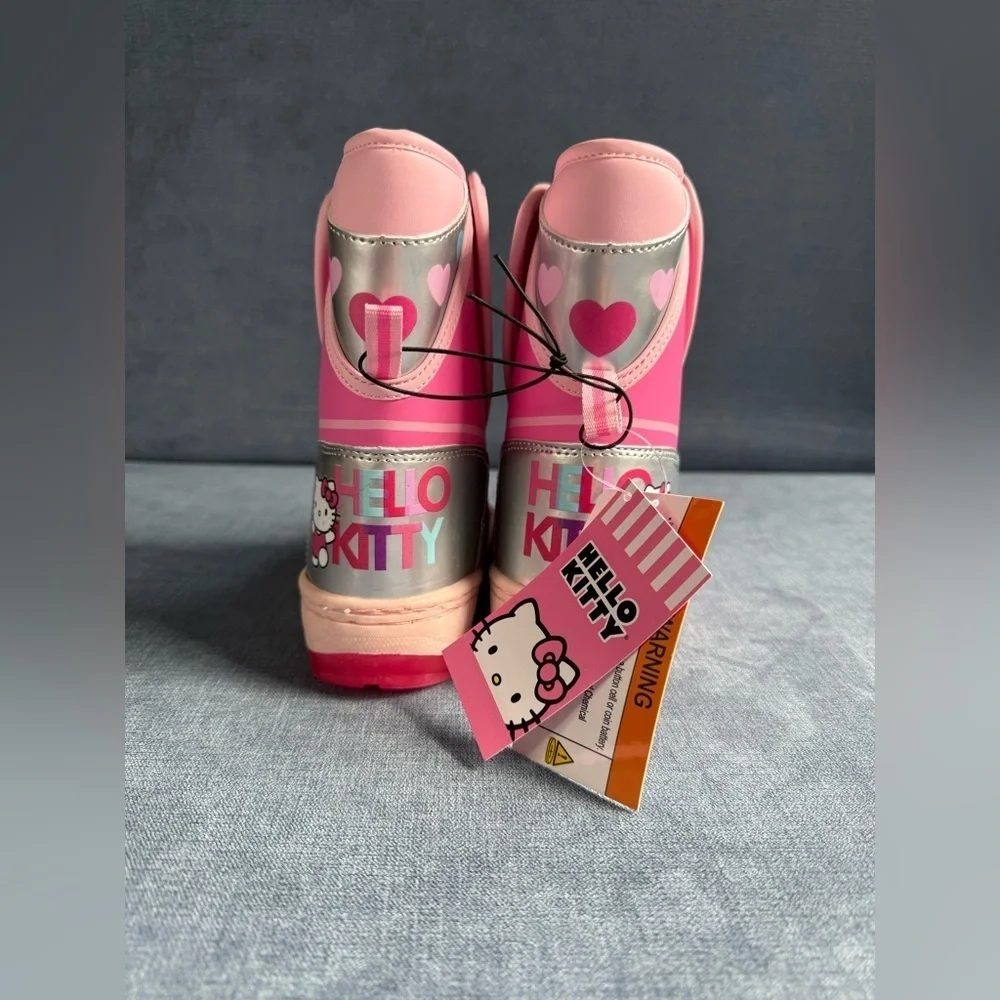 Hello Kitty Winter Snow Boots Toddler Girls SZ 10 Pink Velcro Closure Warm New